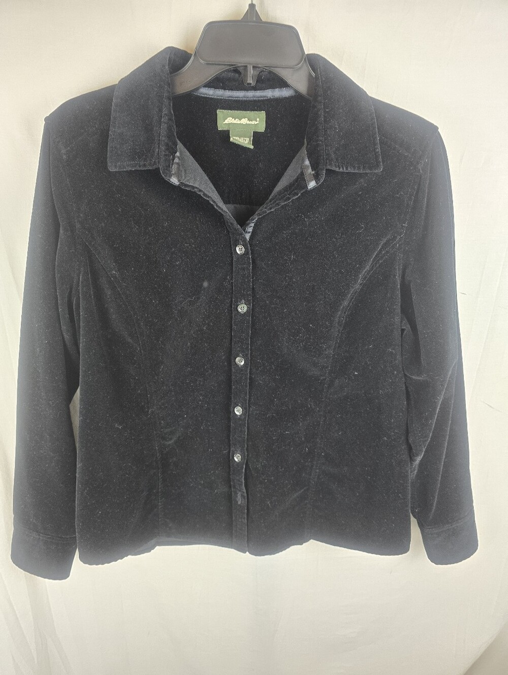 Eddie Bauer Black Velvet Button-Front Long Sleeve Shirt Shirt Jacket Sz L